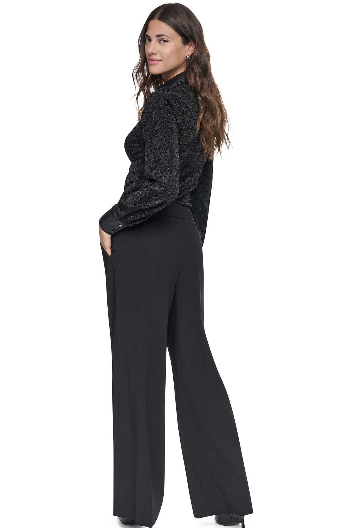 BELTED WIDE LEG TROUSER Black | DKNY