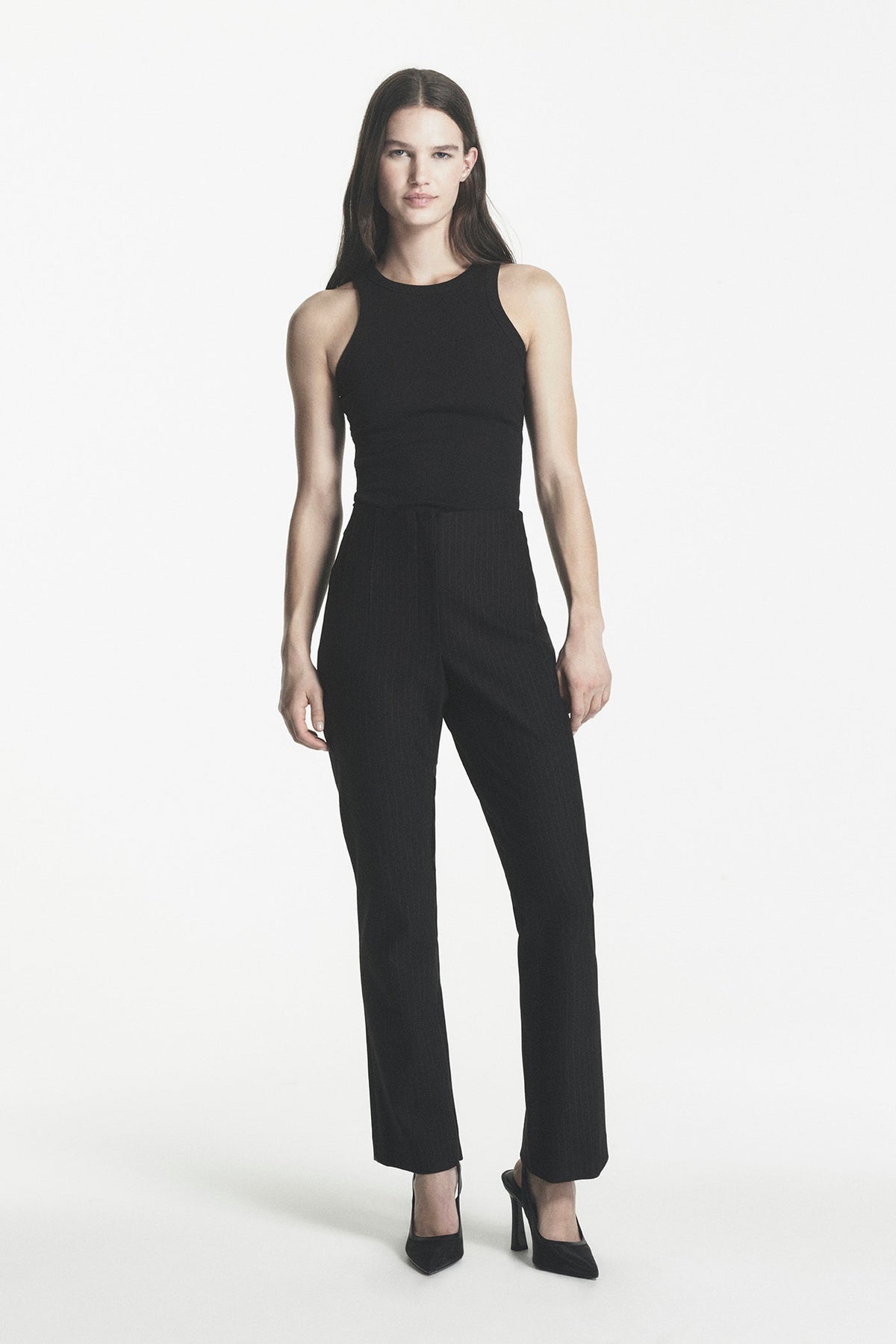 HIGH-RISE PINSTRIPE PANT Black | DKNY