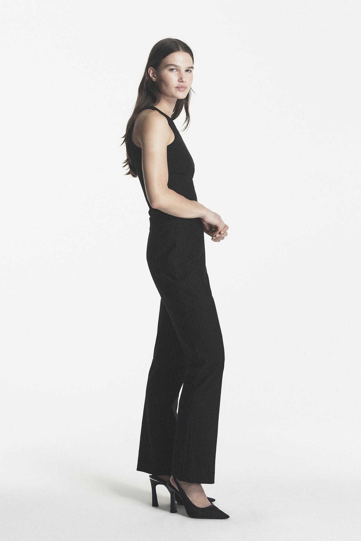 HIGH-RISE PINSTRIPE PANT Black | DKNY