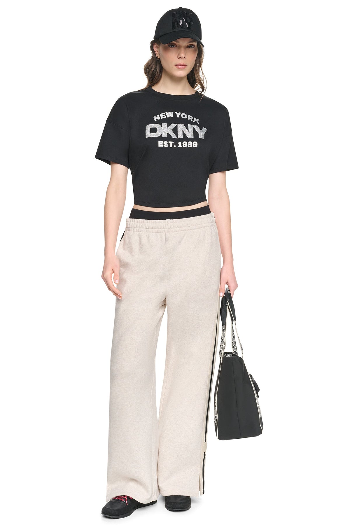 CROPPED METALLIC LOGO TEE Peacoat/Silver | DKNY