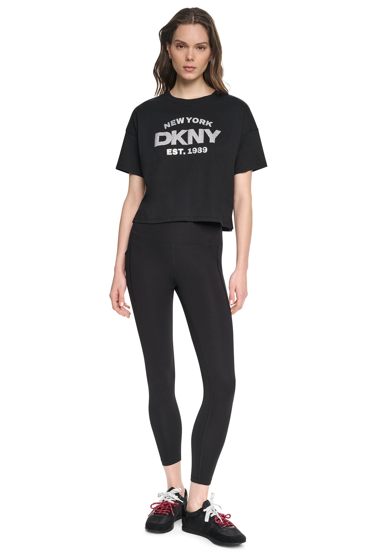 CROPPED METALLIC LOGO TEE Peacoat/Silver | DKNY