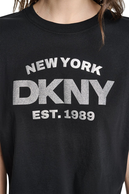 CROPPED METALLIC LOGO TEE Peacoat/Silver | DKNY