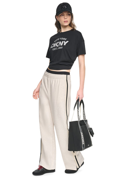 CROPPED METALLIC LOGO TEE Peacoat/Silver | DKNY