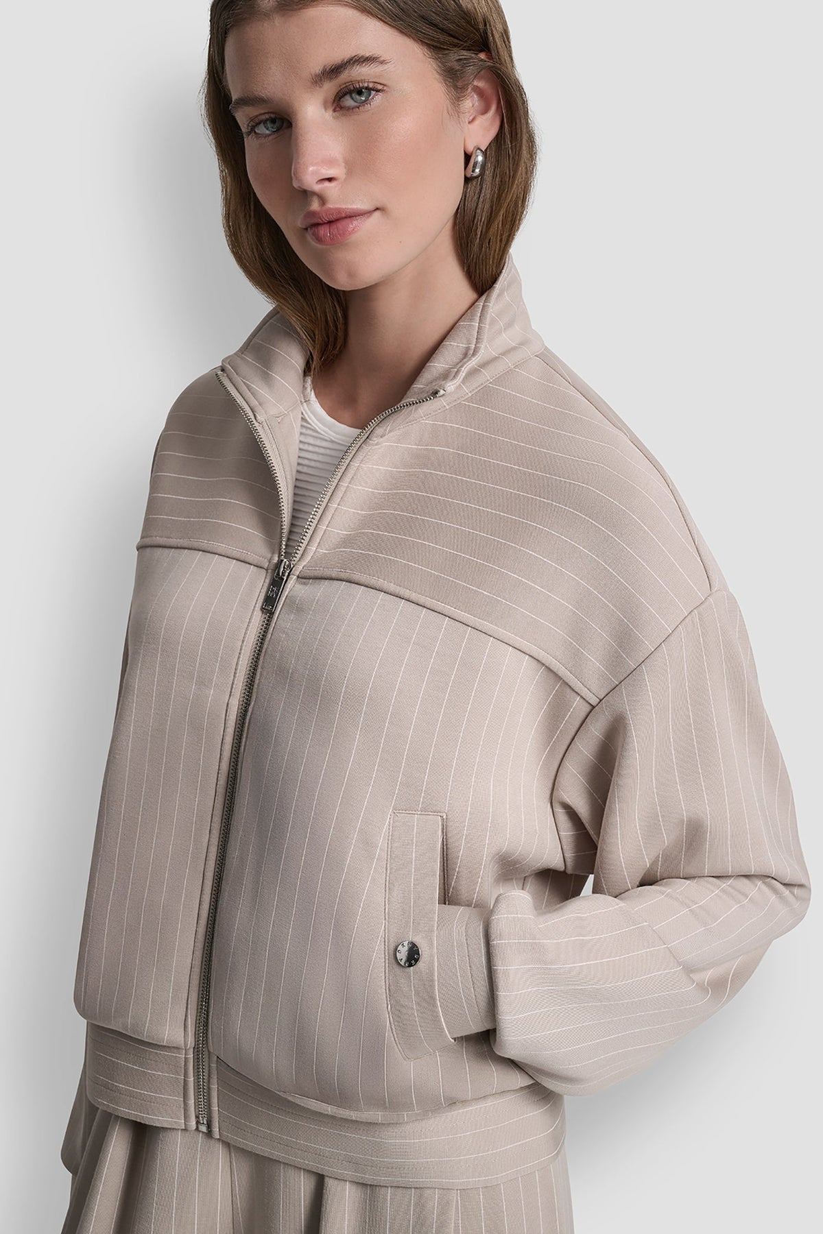 PINSTRIPED TRACK JACKET Pebble Pinstripe | DKNY