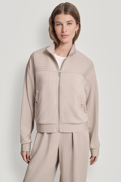 PINSTRIPED TRACK JACKET Pebble Pinstripe | DKNY