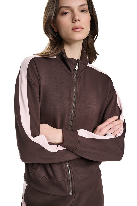 SIDE STRIPE FULL ZIP JACKET Black/Eggnog | DKNY