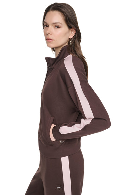 SIDE STRIPE FULL ZIP JACKET Black/Eggnog | DKNY