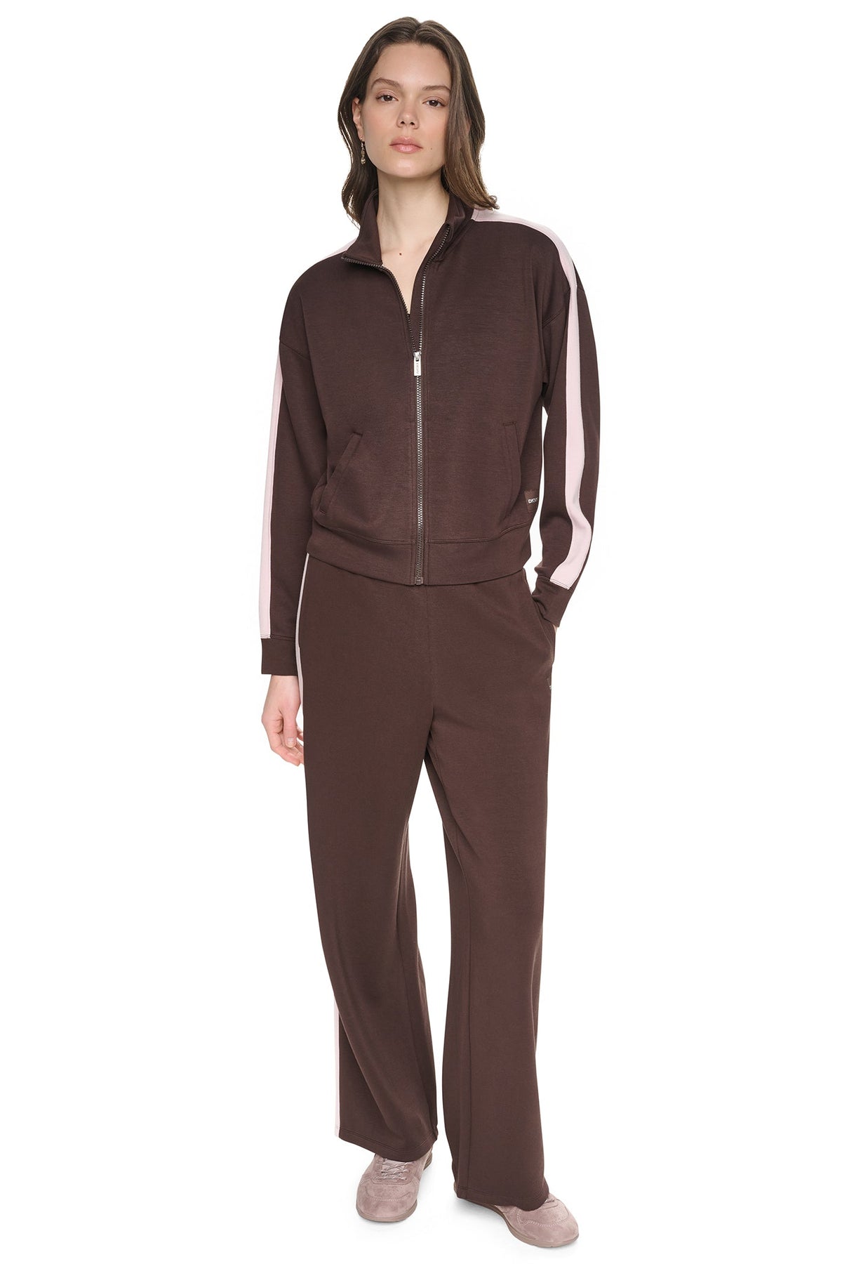 SIDE STRIPE FULL ZIP JACKET Black/Eggnog | DKNY