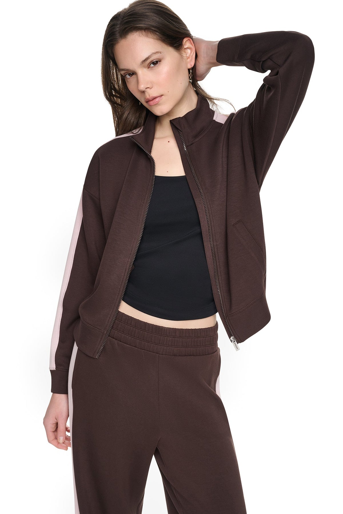 SIDE STRIPE FULL ZIP JACKET Black/Eggnog | DKNY