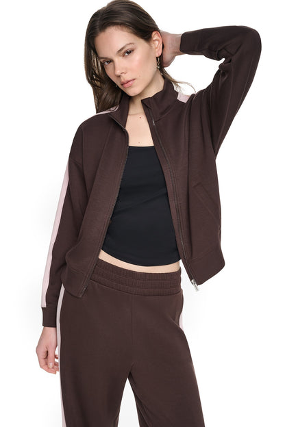SIDE STRIPE FULL ZIP JACKET Black/Eggnog | DKNY