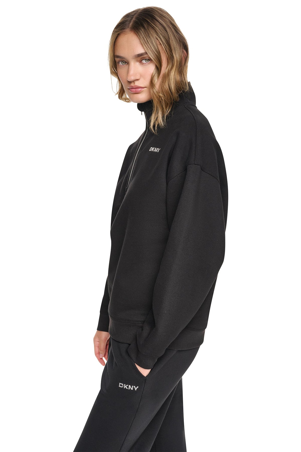 METALLIC BUBBLE 1/4 ZIP PULLOVER Caramel Heather | DKNY