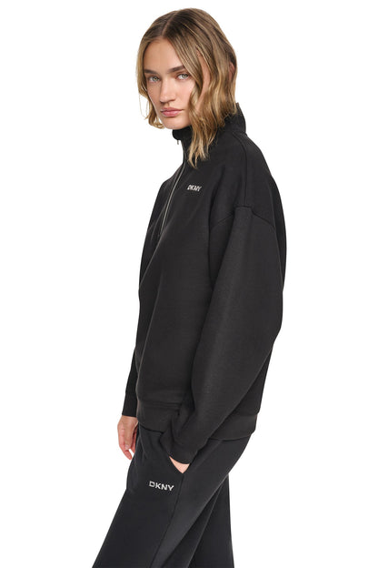 METALLIC BUBBLE 1/4 ZIP PULLOVER Caramel Heather | DKNY