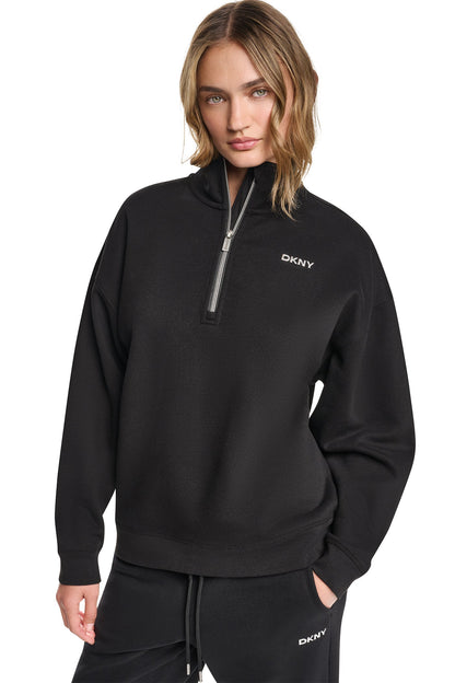 METALLIC BUBBLE 1/4 ZIP PULLOVER Caramel Heather | DKNY