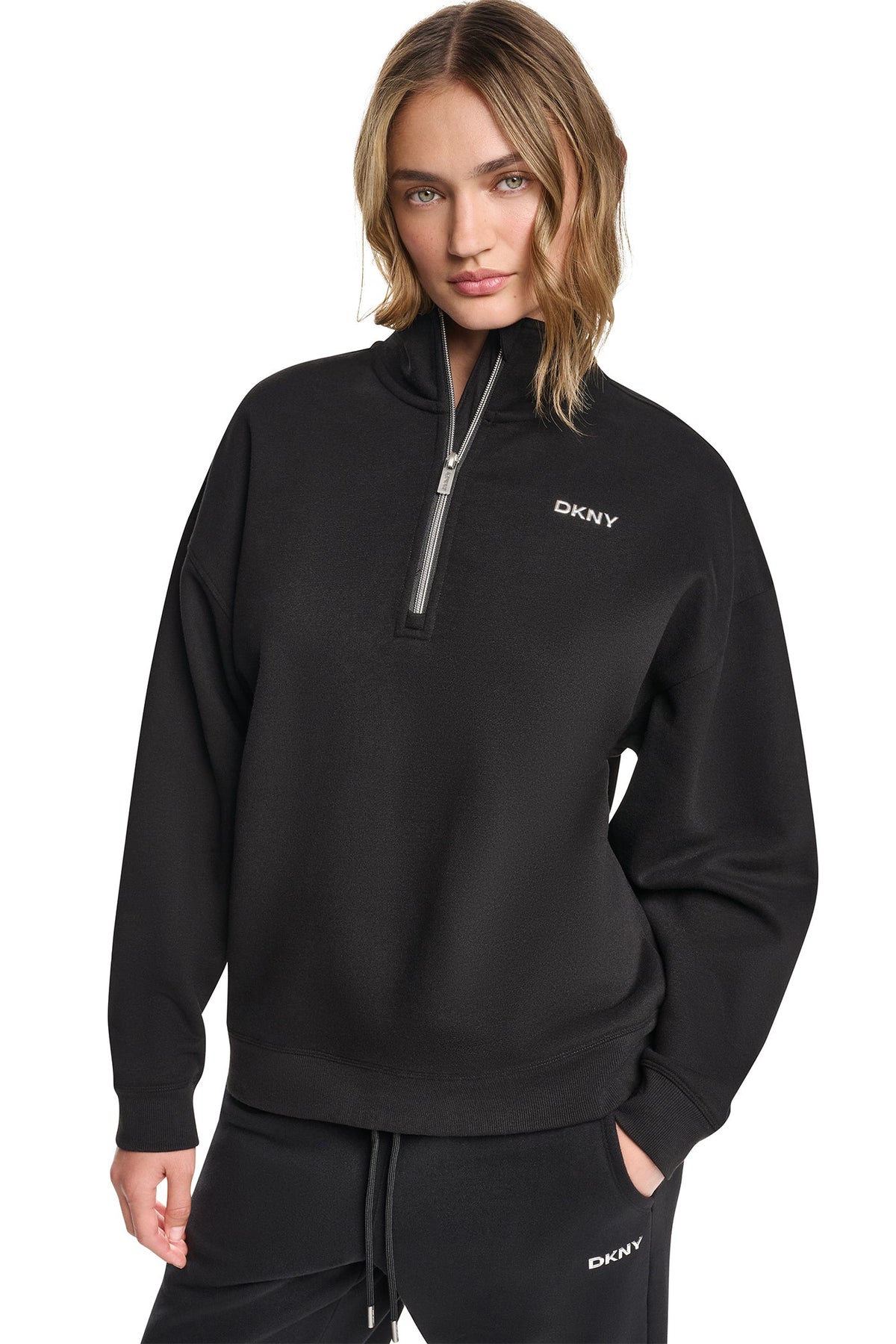 METALLIC BUBBLE 1/4 ZIP PULLOVER Black | DKNY