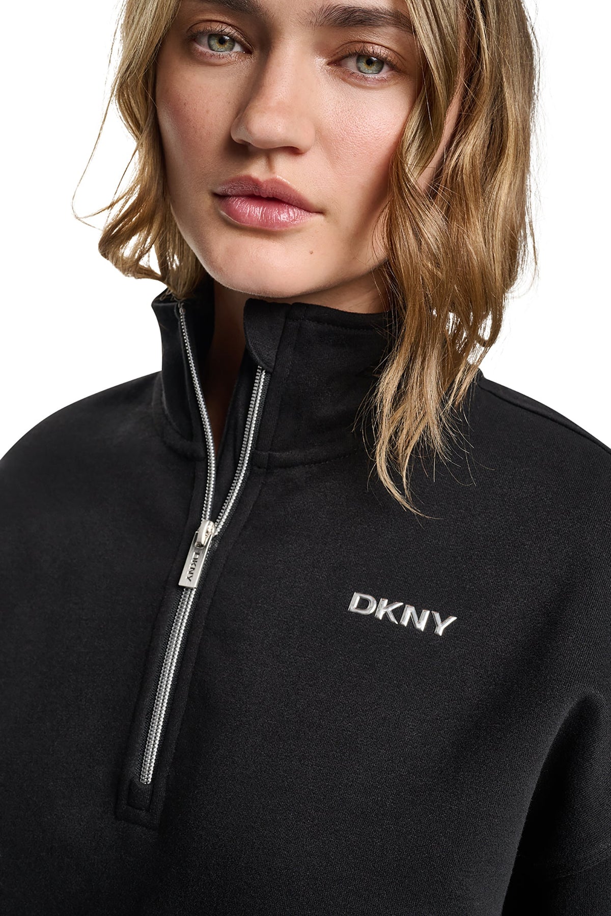 METALLIC BUBBLE 1/4 ZIP PULLOVER Black | DKNY