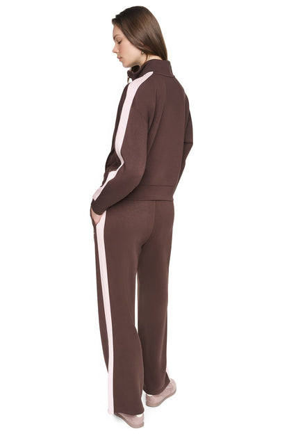 SIDE STRIPE FULL ZIP JACKET Espresso/Blush Pink | DKNY