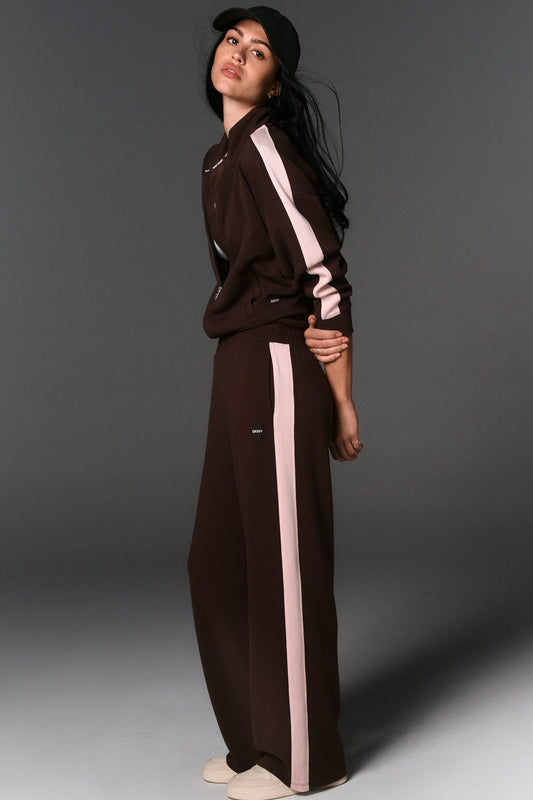 HIGH-RISE SIDE STRIPE WIDE-LEG PANT Espresso/Blush Pink | DKNY