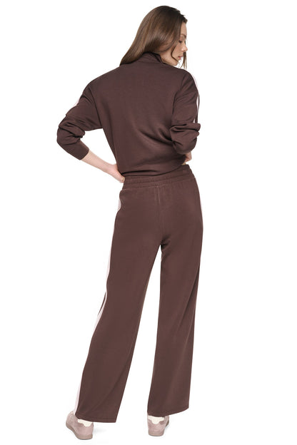 HIGH-RISE SIDE STRIPE WIDE-LEG PANT Espresso/Blush Pink | DKNY