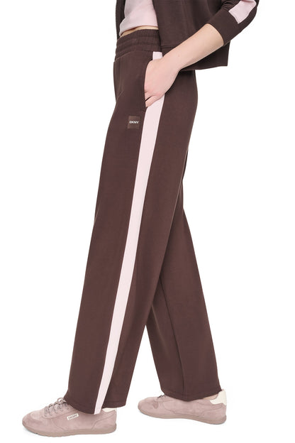 HIGH-RISE SIDE STRIPE WIDE-LEG PANT Espresso/Blush Pink | DKNY