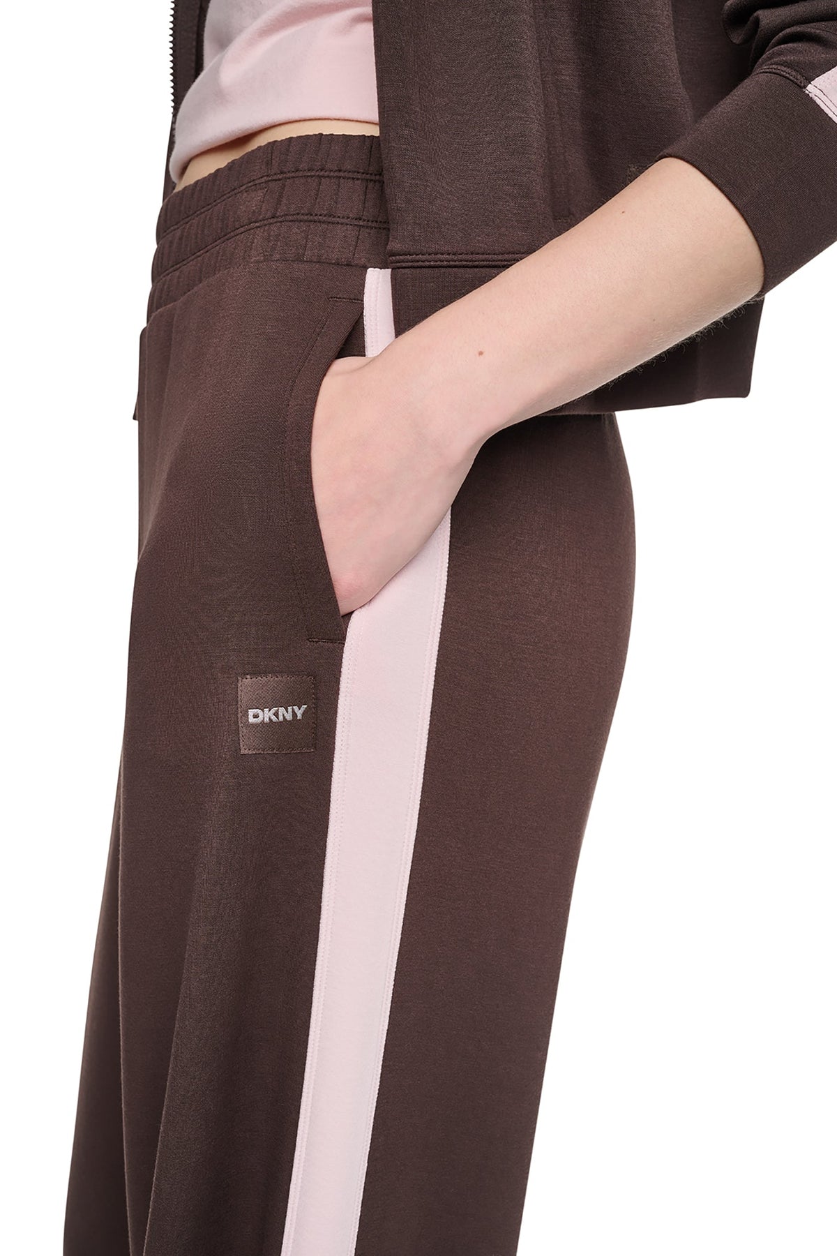 HIGH-RISE SIDE STRIPE WIDE-LEG PANT Espresso/Blush Pink | DKNY