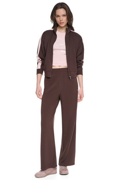 HIGH-RISE SIDE STRIPE WIDE-LEG PANT Espresso/Blush Pink | DKNY