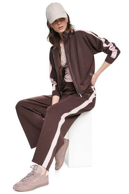 HIGH-RISE SIDE STRIPE WIDE-LEG PANT Espresso/Blush Pink | DKNY