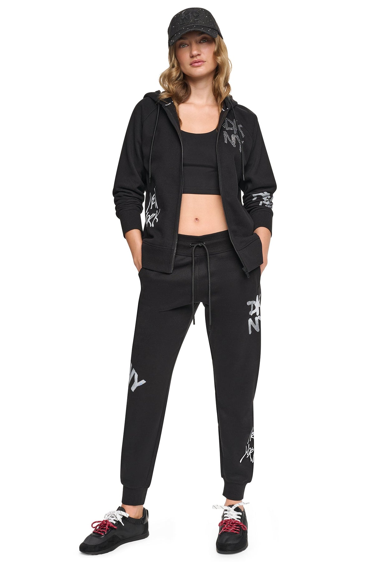 GRAFFITI RHINESTONE FULL-ZIP HOODIE Black | DKNY