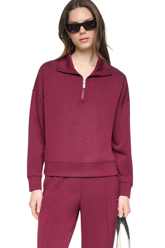 MOCK NECK HALF ZIP PULLOVER Claret | DKNY