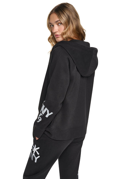 GRAFFITI RHINESTONE FULL-ZIP HOODIE Pearl Grey Heather | DKNY