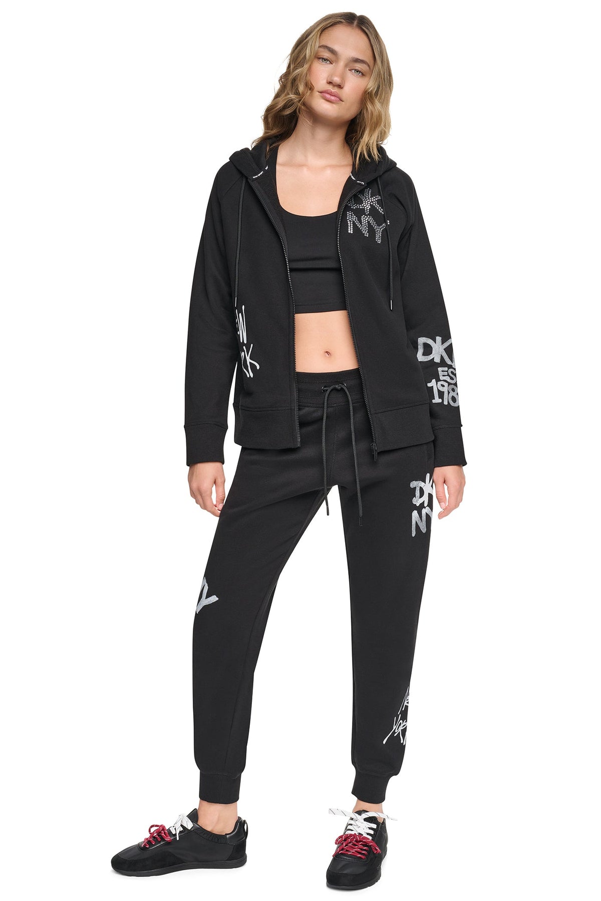 GRAFFITI RHINESTONE FULL-ZIP HOODIE Pearl Grey Heather | DKNY
