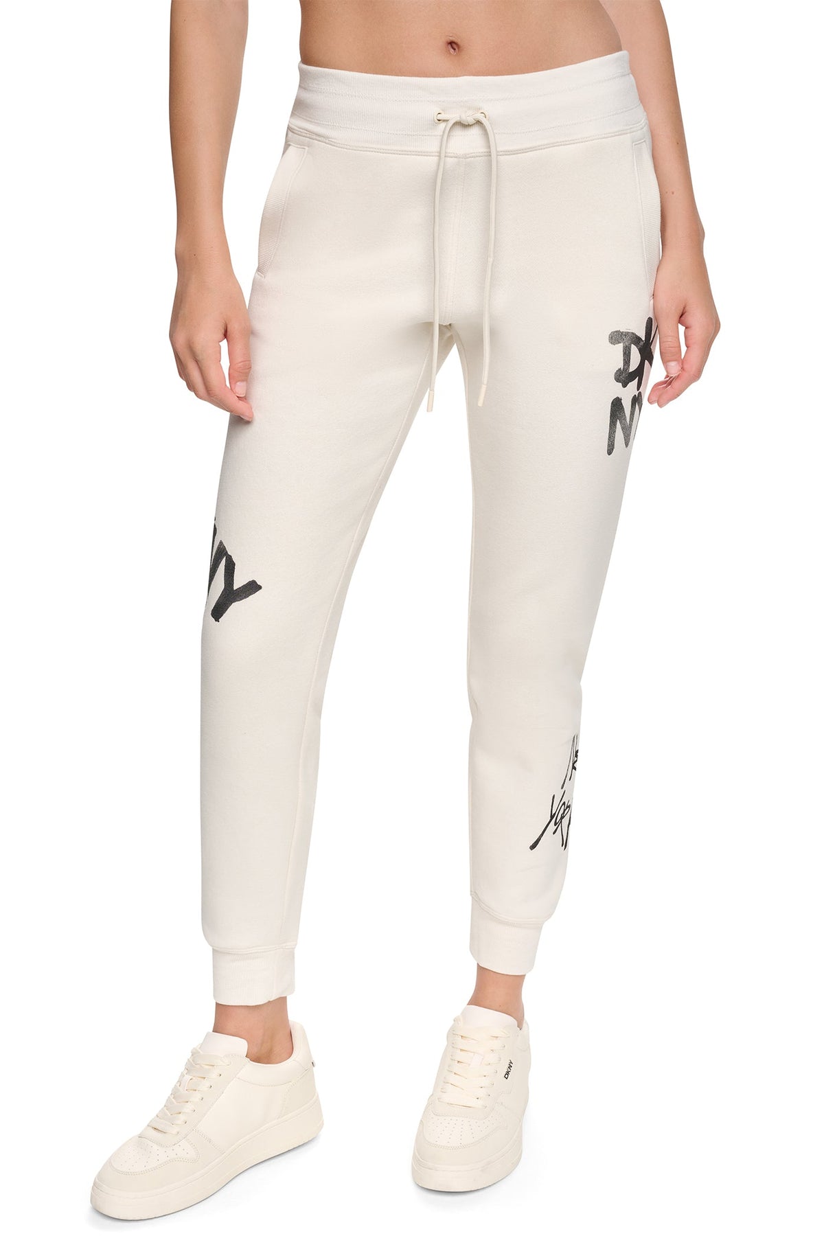 MID-RISE GRAFFITI RHINESTONE LOGO JOGGER Pearl Grey Heather | DKNY