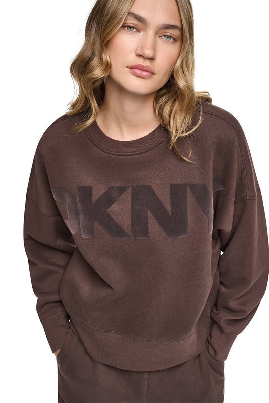 FLOCKED VARSITY LOGO SWEATSHIRT Blush Pink/Espresso | DKNY