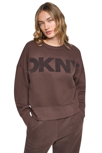 FLOCKED VARSITY LOGO SWEATSHIRT Blush Pink/Espresso | DKNY