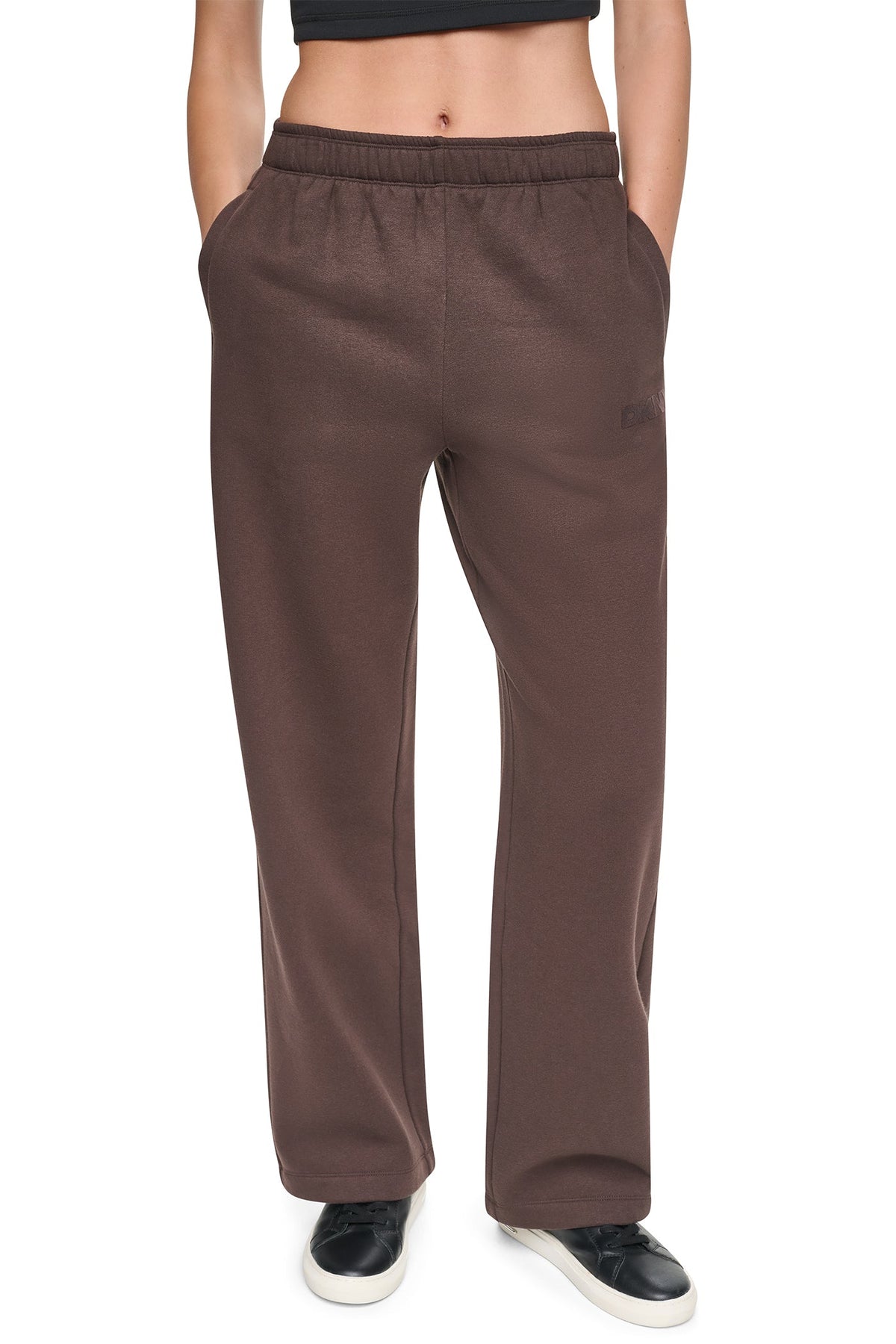 HIGH RISE FLOCKED LOGO RELAXED PANT Black/Black | DKNY