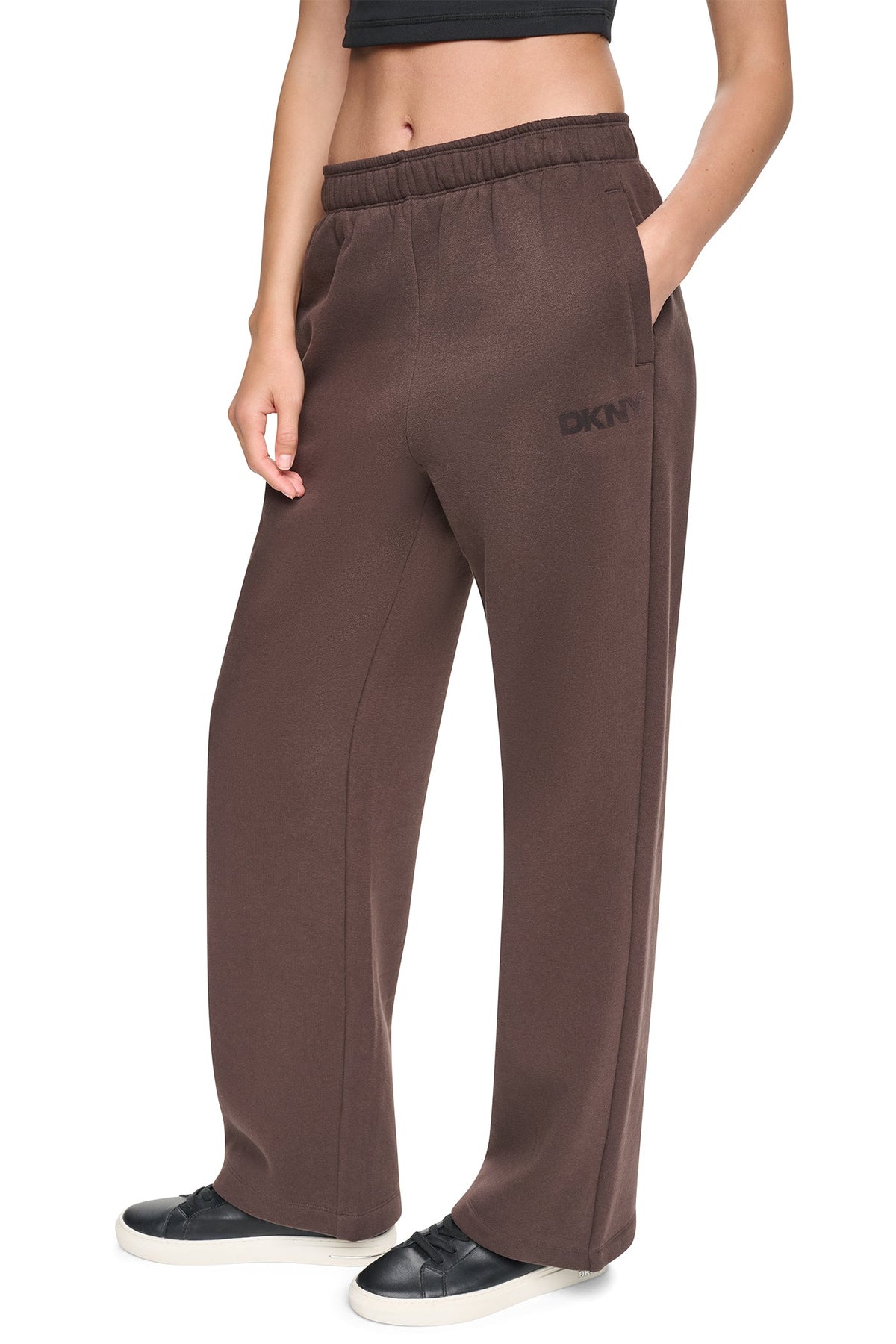 HIGH RISE FLOCKED LOGO RELAXED PANT Black/Black | DKNY