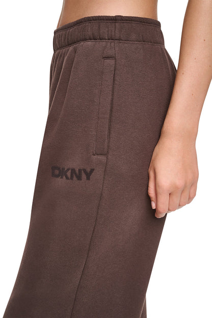 HIGH RISE FLOCKED LOGO RELAXED PANT Black/Black | DKNY