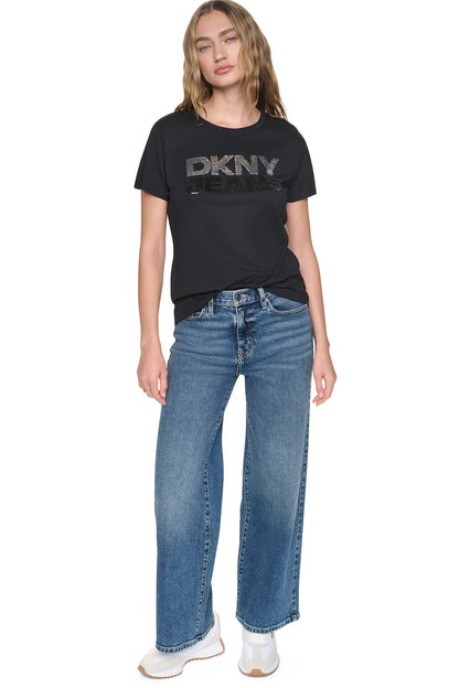 SEQUIN STACKED LOGO TEE Espresso/Espresso | DKNY