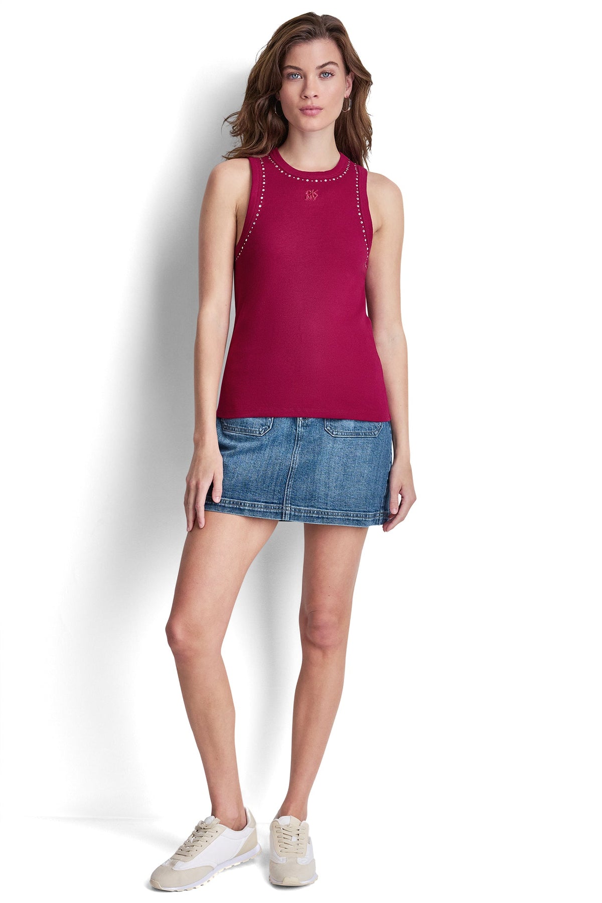 RHINESTONES AND DOME STUDS RIB TANK Chestnut | DKNY