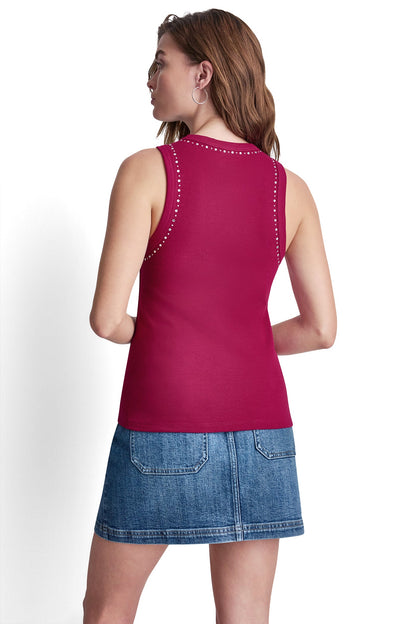 RHINESTONES AND DOME STUDS RIB TANK Chestnut | DKNY