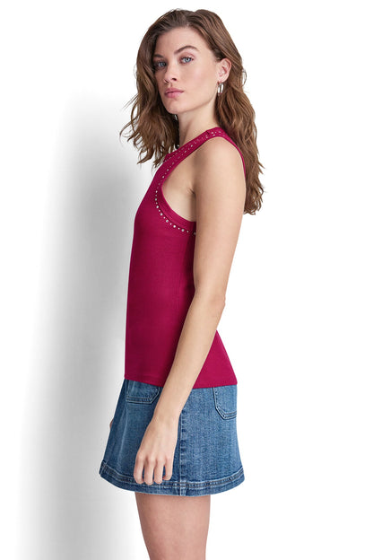 RHINESTONES AND DOME STUDS RIB TANK Chestnut | DKNY