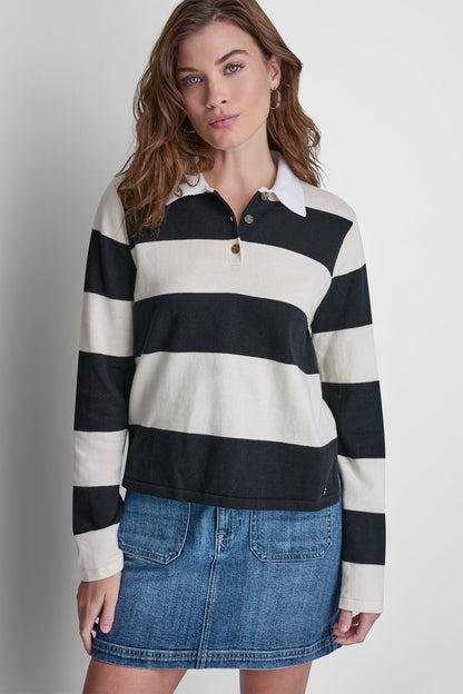 LONG SLEEVE STRIPE POLO Beet/Pink Mist | DKNY