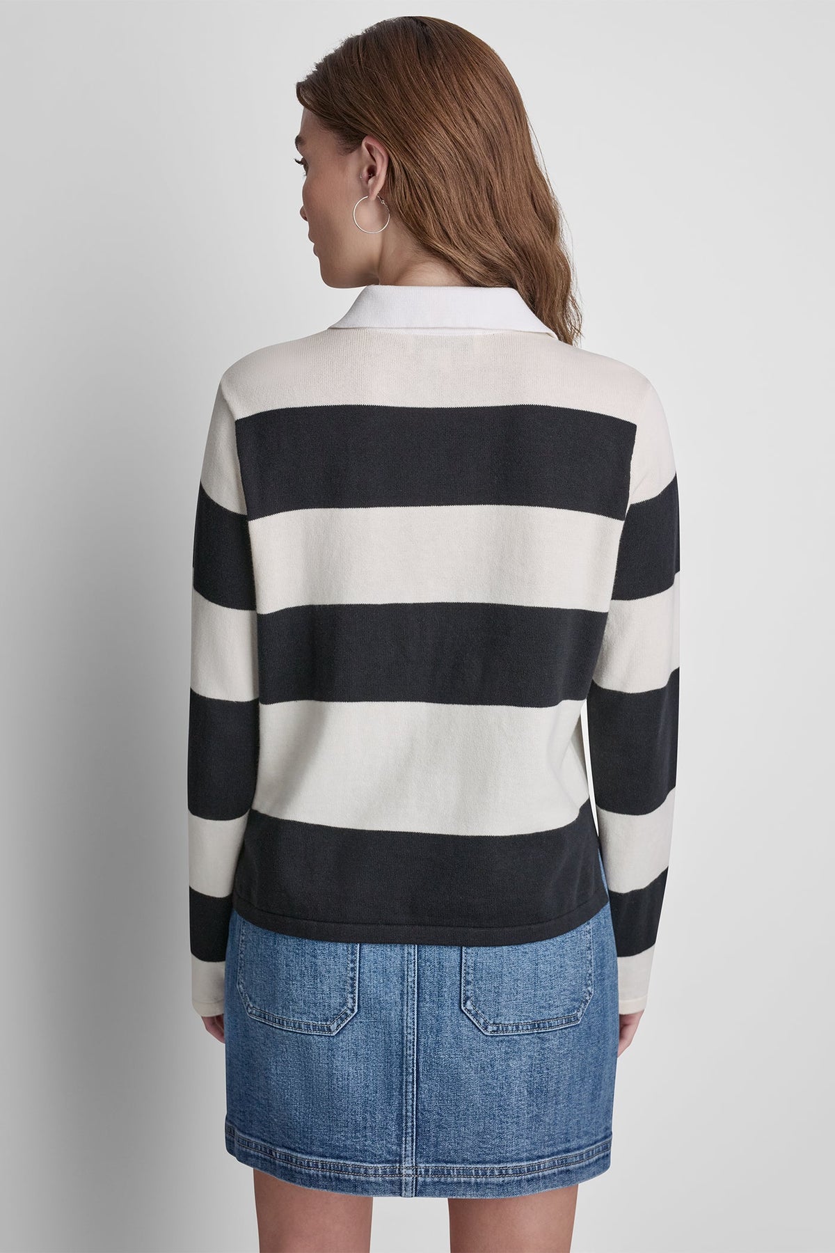 LONG SLEEVE STRIPE POLO Black/Eggnog | DKNY
