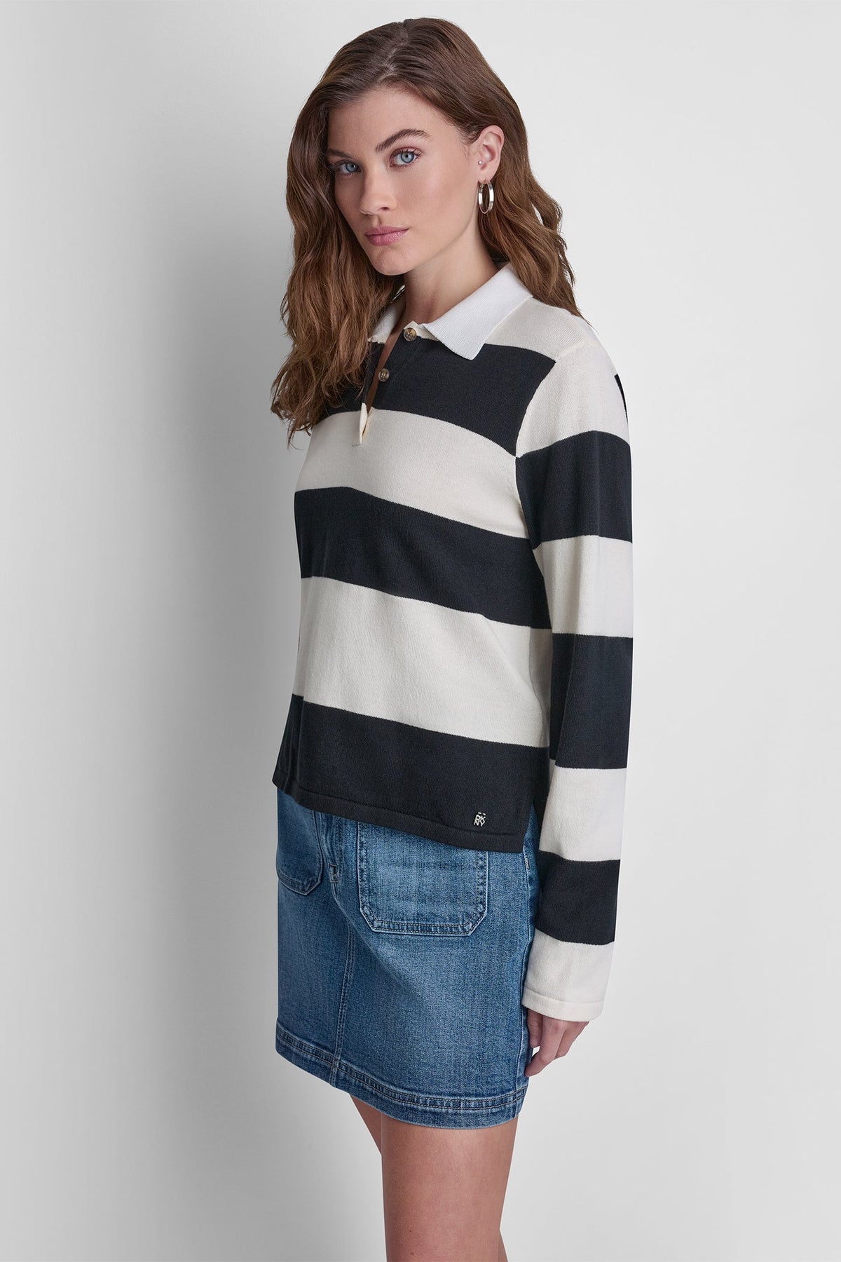 LONG SLEEVE STRIPE POLO Black/Eggnog | DKNY