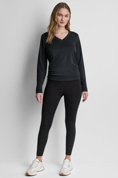 LONG SLEEVE V-NECK TECH TEE Black | DKNY