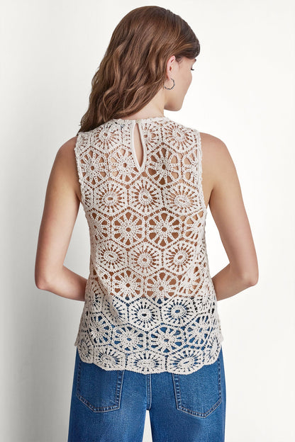 CROCHET KNIT TANK Natural | DKNY