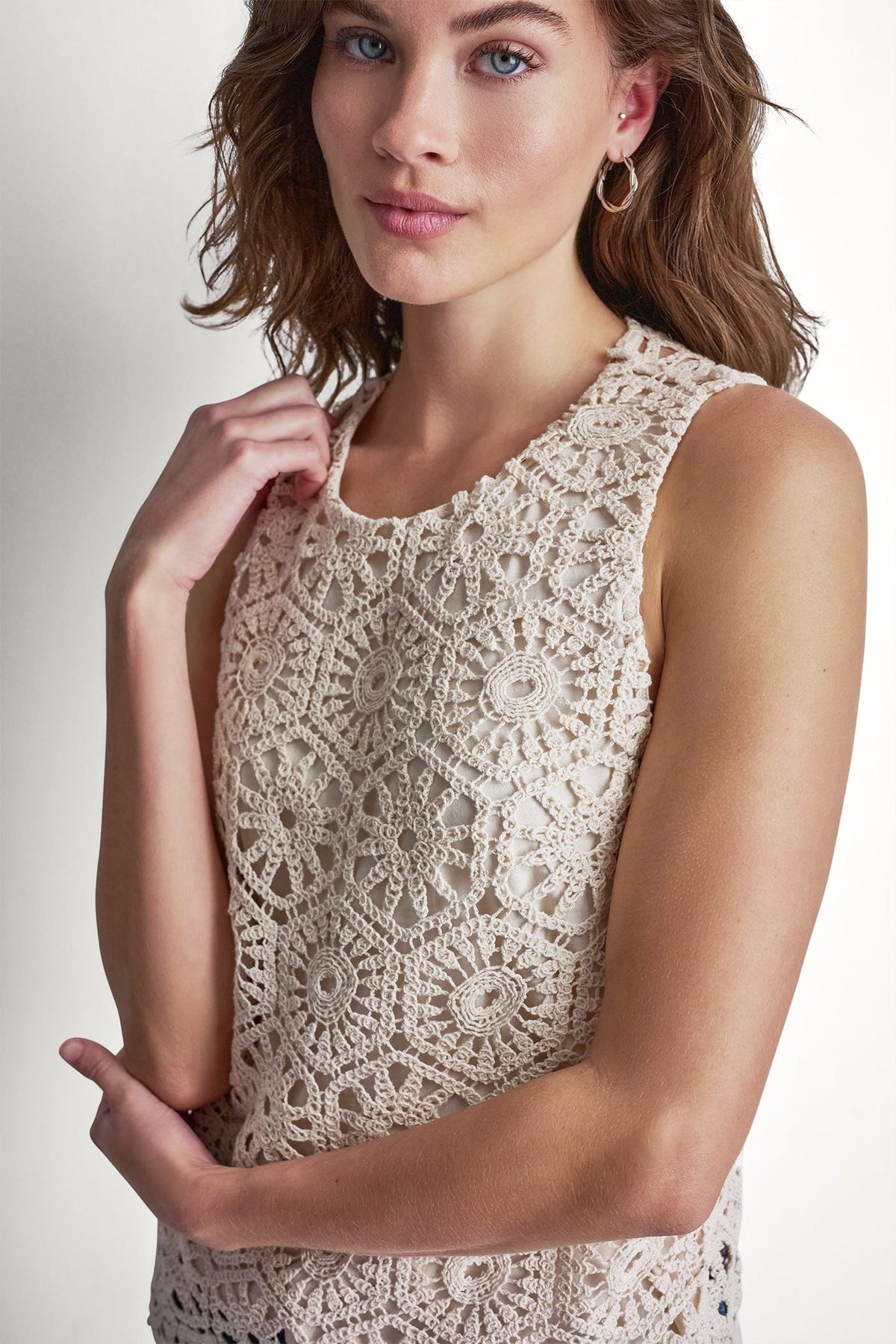 CROCHET KNIT TANK Natural | DKNY