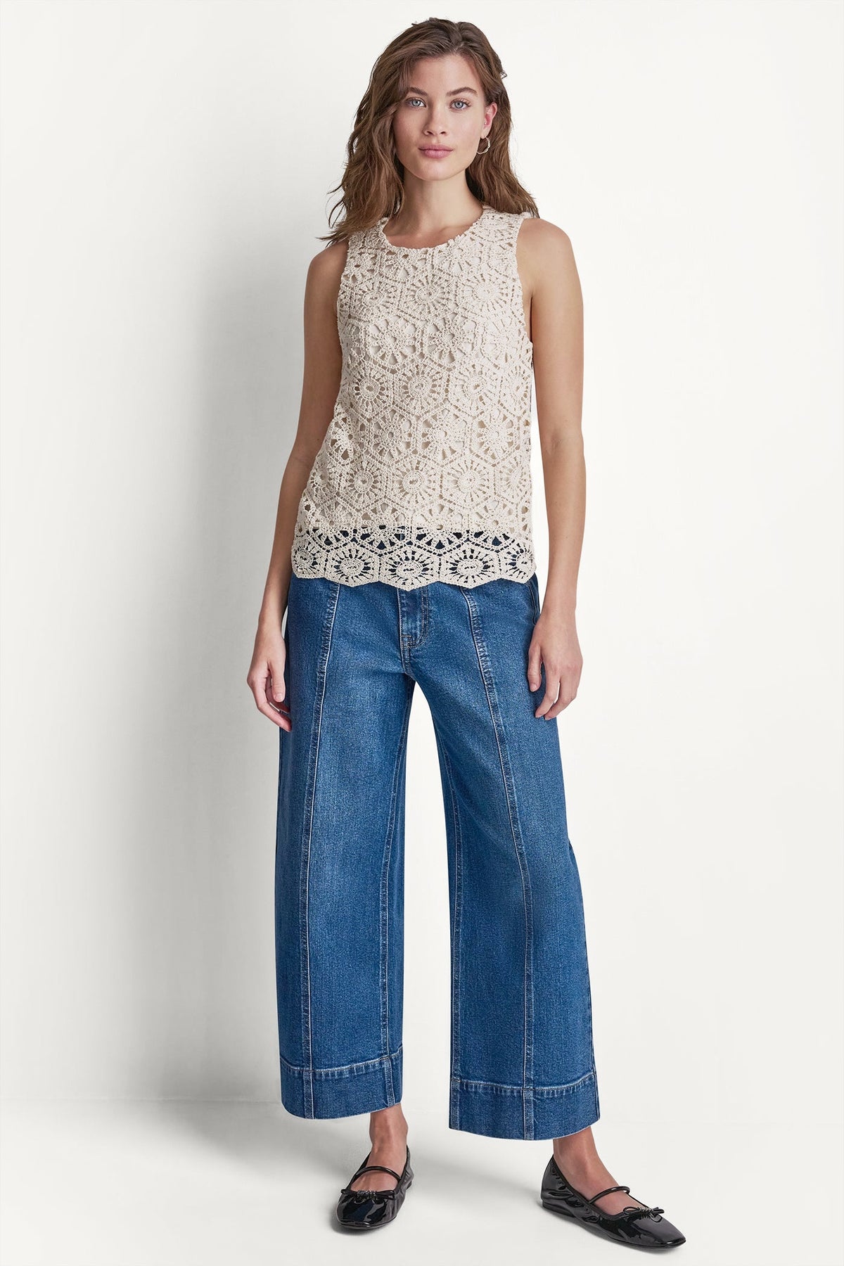 CROCHET KNIT TANK Natural | DKNY