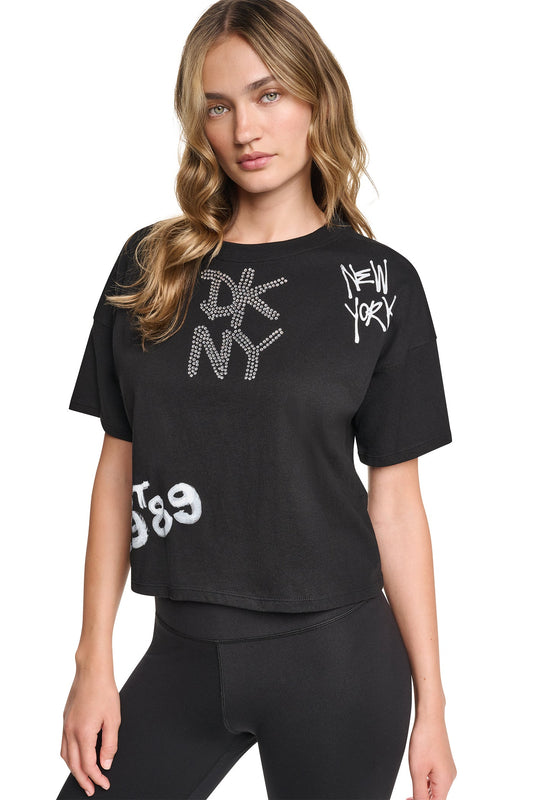 GRAFFITI RHINESTONE LOGO TEE Eggnog | DKNY