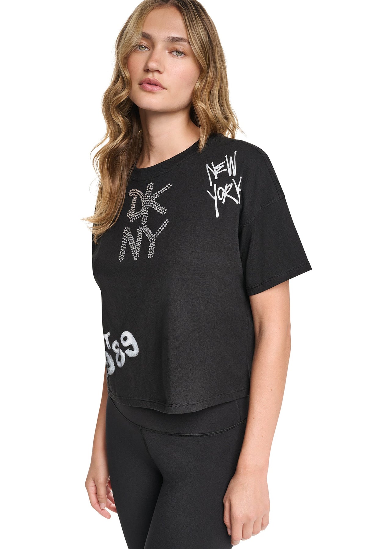 GRAFFITI RHINESTONE LOGO TEE Eggnog | DKNY