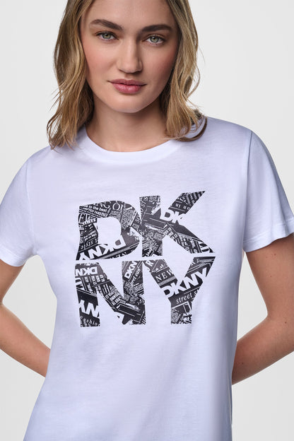 NEWSPRINT DKNY STACKED LOGO TEE Black/Silver | DKNY